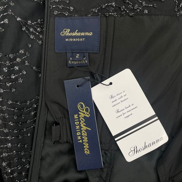 Shoshanna Olivia Metallic Scallope Mesh Halter Neck Black Dress Size 2 - Picture 12 of 14